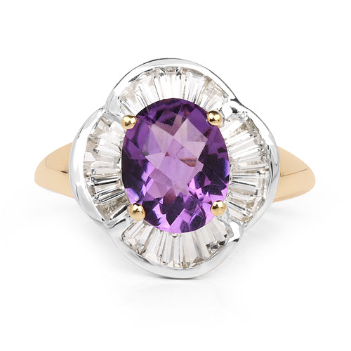 14K Yellow Gold Plated 3.35 Carat Genuine Amethyst & White Topaz .925 Sterling Silver Ring DestGlow