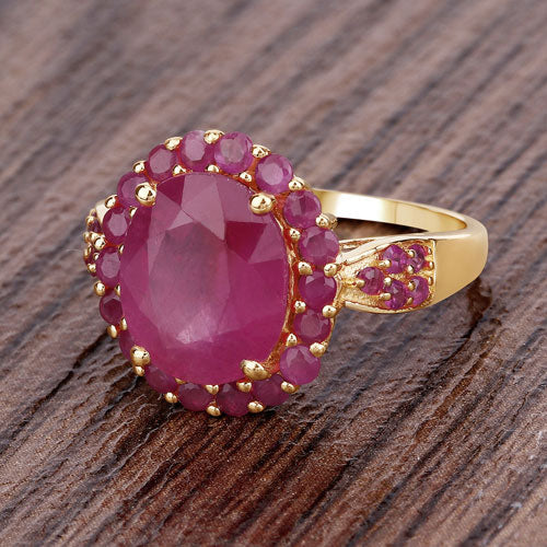 5.09 Carat Glass Filled Ruby and Ruby .925 Sterling Silver Ring DestGlow