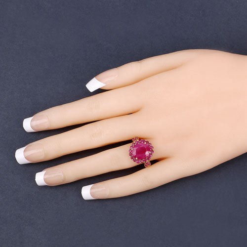 5.09 Carat Glass Filled Ruby and Ruby .925 Sterling Silver Ring DestGlow