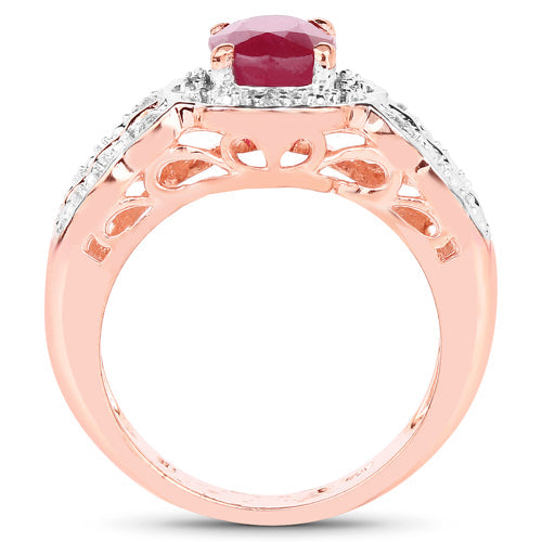14K Rose Gold Plated 1.67 Carat Glass Filled Ruby and White Topaz .925 Sterling Silver Ring by Bids.com