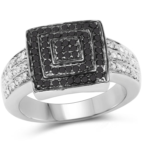 0.55 Carat Genuine Black Diamond and White Diamond .925 Sterling Silver Ring by Bids.com