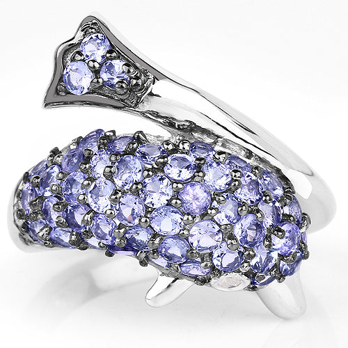 1.45 Carat Genuine Tanzanite and White Diamond .925 Sterling Silver Ring by Bids.com