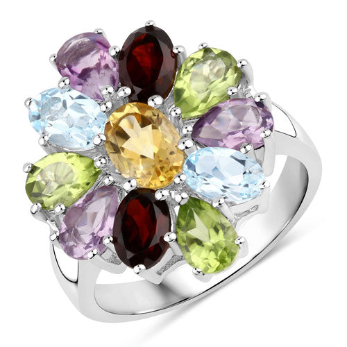5.150 Carat Genuine Multi Stones .925 Sterling Silver Ring DestGlow