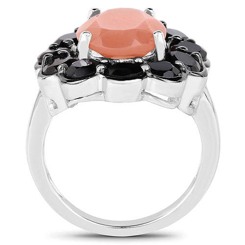 7.88 Carat Genuine Peach Moonstone and Black Spinel .925 Sterling Silver Ring by Bids.com