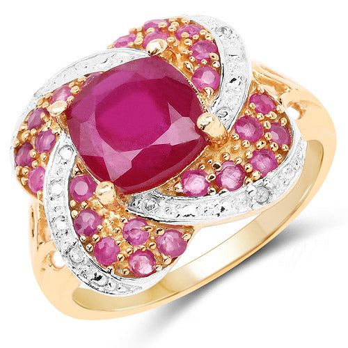 14K Rose Gold Plated 3.88 Carat Glass Filled Ruby, Ruby and White Topaz .925 Sterling Silver Ring by Bids.com