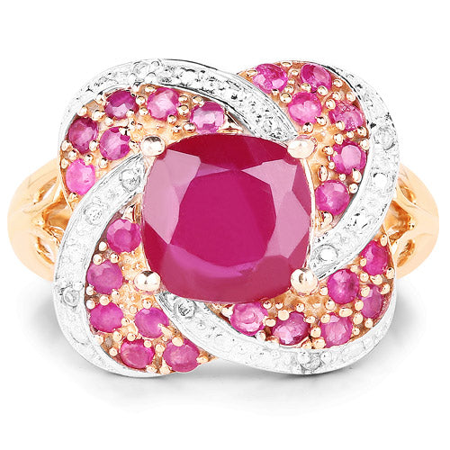 14K Rose Gold Plated 3.88 Carat Glass Filled Ruby, Ruby and White Topaz .925 Sterling Silver Ring by Bids.com