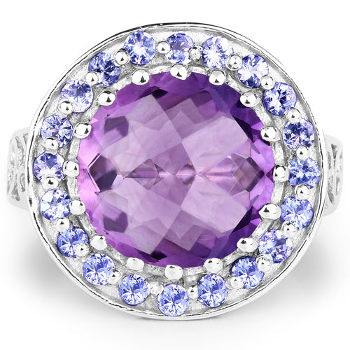 5.95 Carat Genuine Amethyst and Tanzanite .925 Sterling Silver Ring by Bids.com