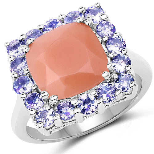 6.70 Carat Genuine Peach Moonstone and Tanzanite .925 Sterling Silver Ring by Bids.com