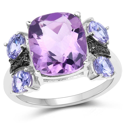 5.53 Carat Genuine Amethyst, Tanzanite & White Topaz .925 Sterling Silver Ring DestGlow
