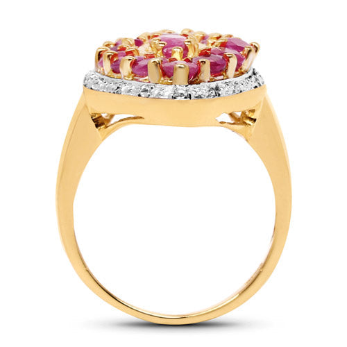 14K Yellow Gold Plated 2.30 Carat Genuine Ruby and White Topaz .925 Sterling Silver Ring DestGlow
