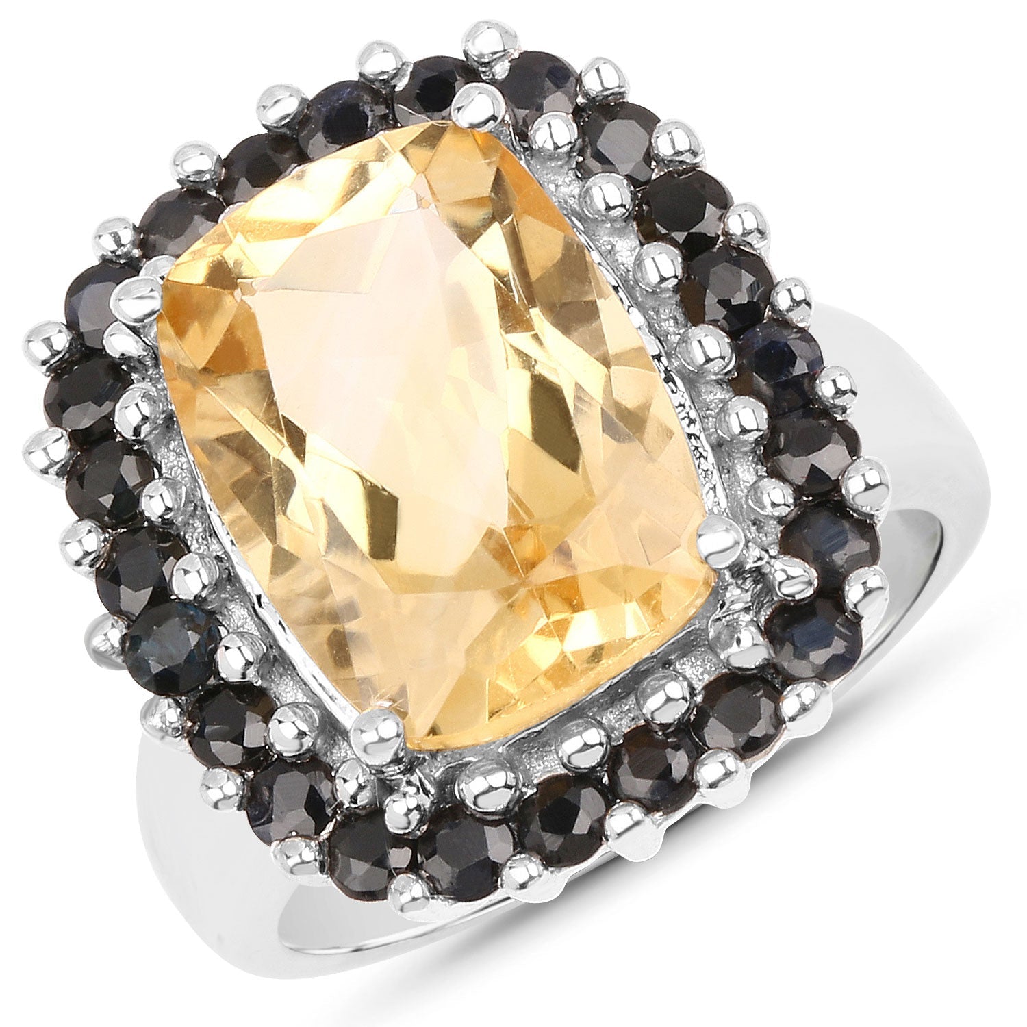 7.46 Carat Genuine Citrine and Black Spinel .925 Sterling Silver Ring by Bids.com