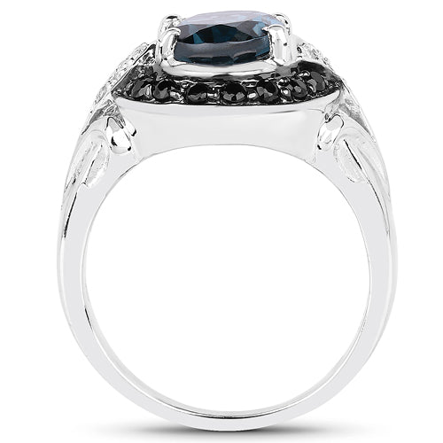 4.27 Carat Genuine London Blue Topaz, Black Spinel & White Topaz .925 Sterling Silver Ring by Bids.com