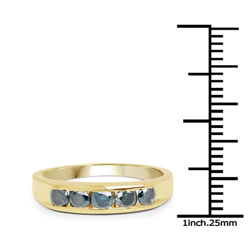 14K Yellow Gold Plated 0.80 Carat Genuine Blue Diamond .925 Sterling Silver Ring by Bids.com