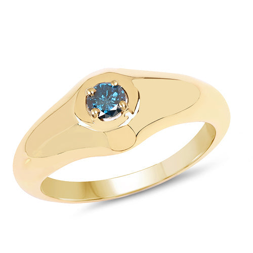 14K Yellow Gold Plated 0.20 Carat Genuine Blue Diamond .925 Sterling Silver Ring by Bids.com