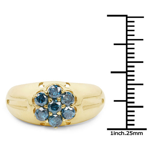 14K Yellow Gold Plated 0.98 Carat Genuine Blue Diamond .925 Sterling Silver Ring by Bids.com
