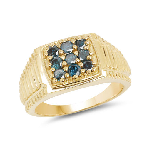 14K Yellow Gold Plated 0.63 Carat Genuine Blue Diamond .925 Sterling Silver Ring by Bids.com