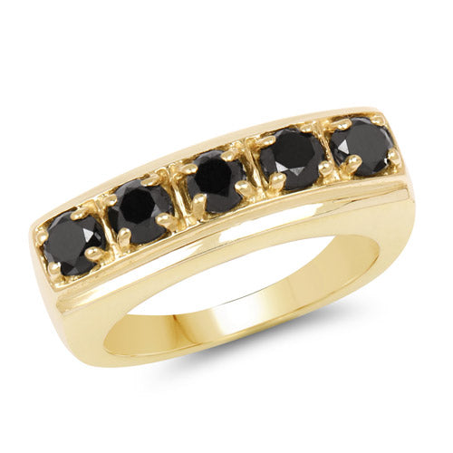 14K Yellow Gold Plated 1.25 Carat Genuine Black Diamond .925 Sterling Silver Ring by Bids.com