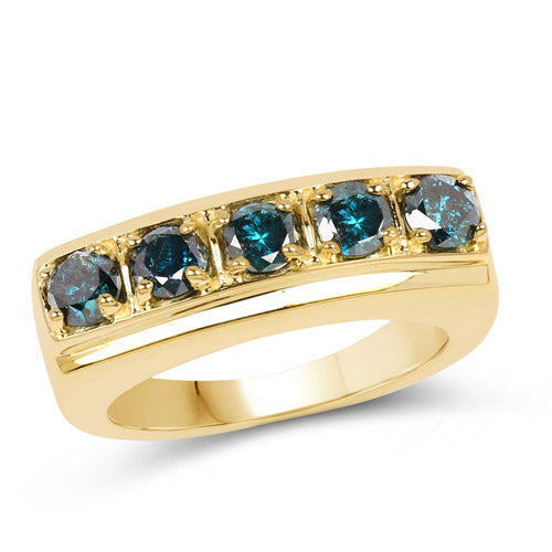14K Yellow Gold Plated 1.25 Carat Genuine Blue Diamond .925 Sterling Silver Ring by Bids.com