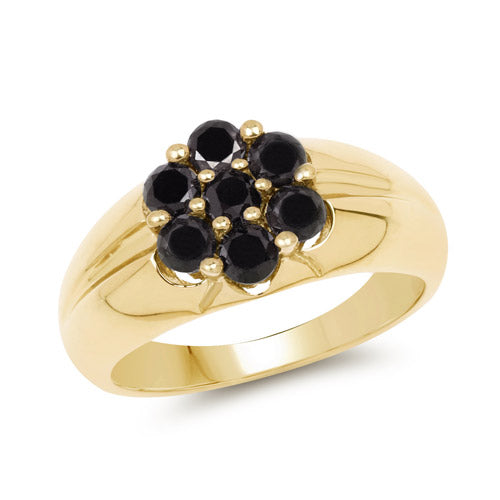 14K Yellow Gold Plated 0.91 Carat Genuine Black Diamond .925 Sterling Silver Ring by Bids.com