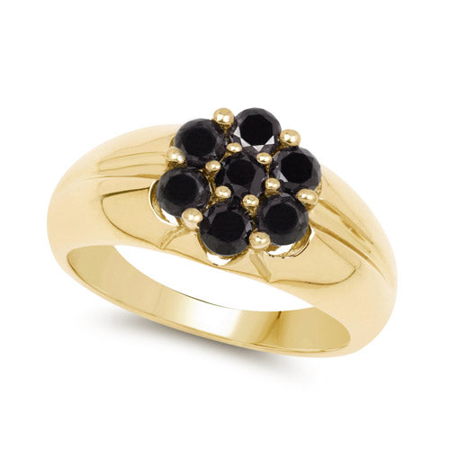 14K Yellow Gold Plated 0.91 Carat Genuine Black Diamond .925 Sterling Silver Ring by Bids.com