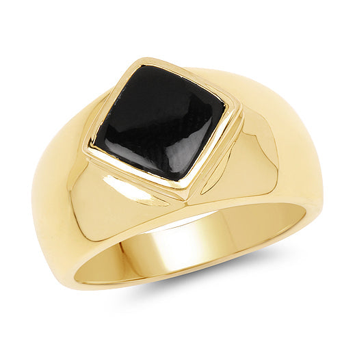 14K Yellow Gold Plated 2.00 Carat Genuine Black Onyx .925 Sterling Silver Ring by Bids.com