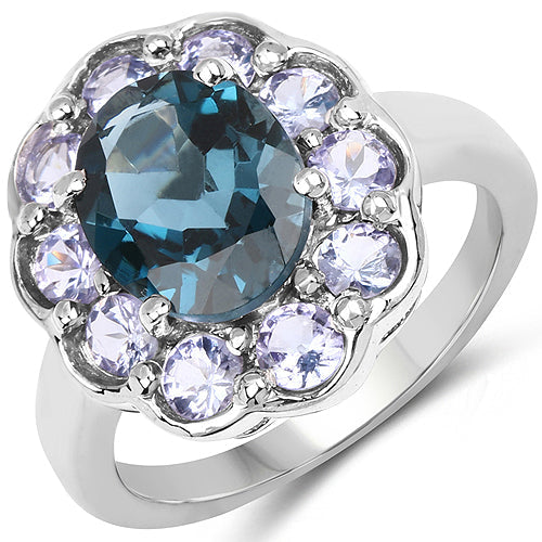 4.60 Carat Genuine London Blue Topaz and Tanzanite .925 Sterling Silver Ring DestGlow