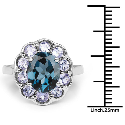 4.60 Carat Genuine London Blue Topaz and Tanzanite .925 Sterling Silver Ring DestGlow