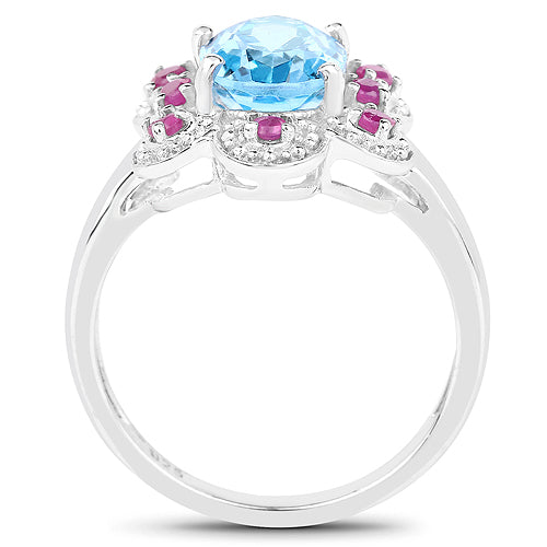 2.28 Carat Genuine Swiss Blue Topaz and Ruby .925 Sterling Silver Ring by Bids.com