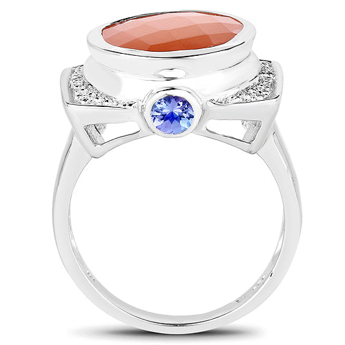 5.99 Carat Genuine Peach Moonstone, Tanzanite and White Topaz .925 Sterling Silver Ring by Bids.com