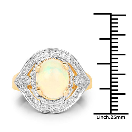 14K Yellow Gold Plated 1.88 Carat Genuine Ethiopian Opal and White Topaz .925 Sterling Silver Ring by Bids.com