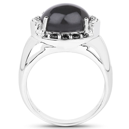 5.68 Carat Genuine Grey Moonstone & Black Spinel .925 Sterling Silver Ring by Bids.com