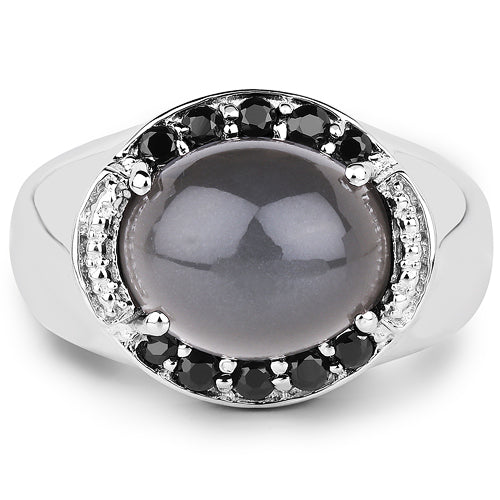 5.68 Carat Genuine Grey Moonstone & Black Spinel .925 Sterling Silver Ring by Bids.com