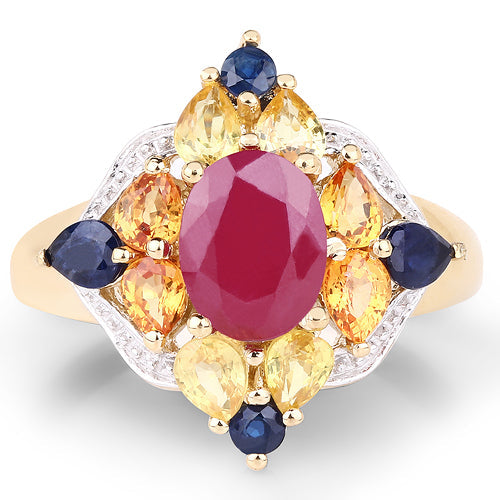 14K Yellow Gold Plated 3.76 Carat Genuine Multi Stone .925 Sterling Silver Ring by Bids.com