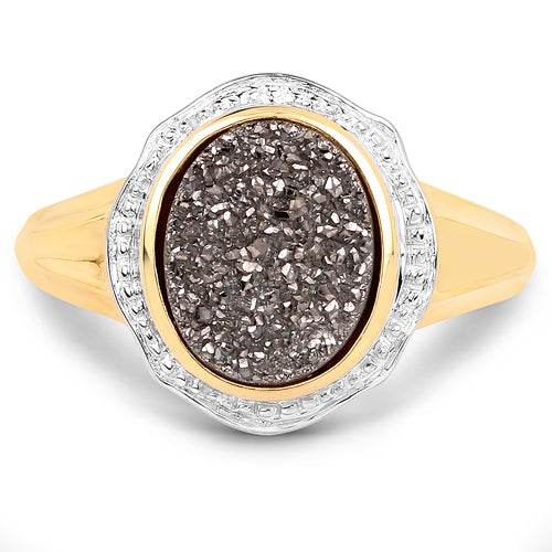 14K Yellow Gold Plated 4.50 Carat Genuine Drusy Quartz .925 Sterling Silver Ring by Bids.com