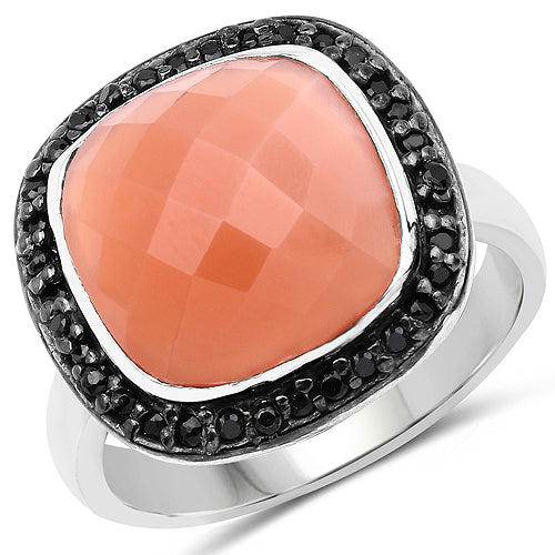 6.46 Carat Genuine Peach Moonstone and Black Spinel .925 Sterling Silver Ring by Bids.com