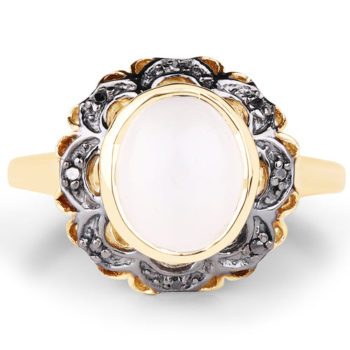 3.04 Carat Genuine White Moonstone and Black Diamond .925 Sterling Silver Ring by Bids.com