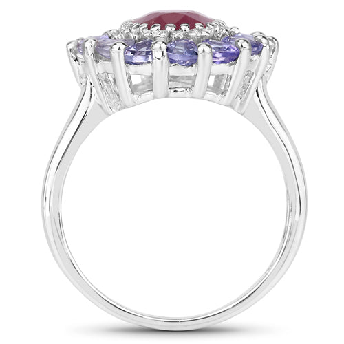 3.70 Carat Glass Filled Ruby and Tanzanite .925 Sterling Silver Ring by Bids.com