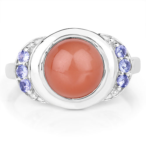 3.01 Carat Genuine Peach Moonstone and Tanzanite .925 Sterling Silver Ring by Bids.com