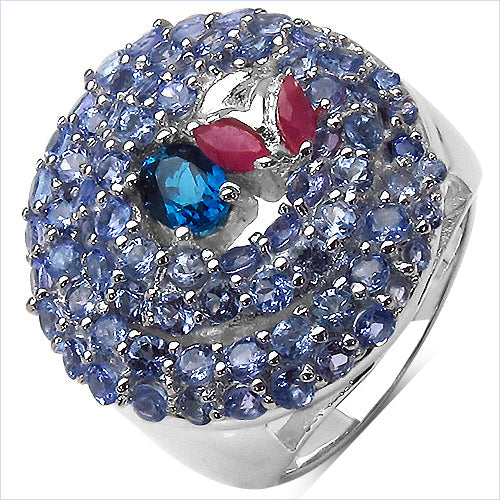3.31 Carat Genuine London Blue Topaz , Ruby & Tanzanite .925 Sterling Silver Ring by Bids.com