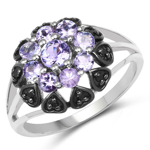1.18 Carat Genuine Tanzanite and Black Spinel .925 Sterling Silver Ring by Bids.com