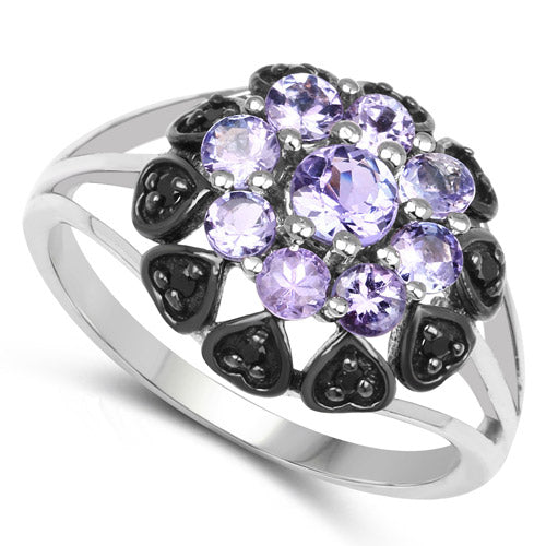 1.18 Carat Genuine Tanzanite and Black Spinel .925 Sterling Silver Ring by Bids.com