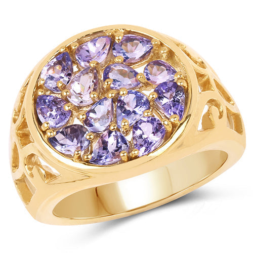 14K Yellow Gold Plated 1.82 Carat Genuine Tanzanite .925 Sterling Silver Ring DestGlow
