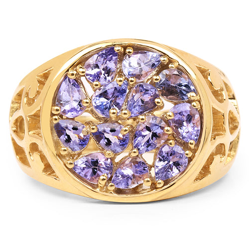 14K Yellow Gold Plated 1.82 Carat Genuine Tanzanite .925 Sterling Silver Ring DestGlow