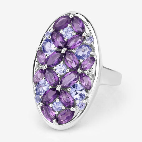 3.13 Carat Genuine Amethyst, Tanzanite and White Topaz .925 Sterling Silver Ring by Bids.com