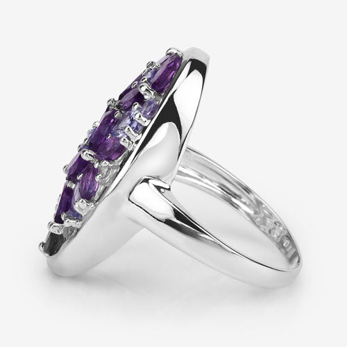 3.13 Carat Genuine Amethyst, Tanzanite and White Topaz .925 Sterling Silver Ring by Bids.com