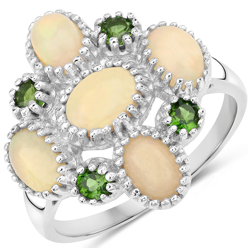 1.90 Carat Genuine Ethiopian Opal and Chrome Diopside .925 Sterling Silver Ring DestGlow