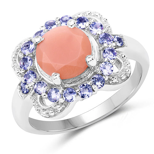 2.87 Carat Genuine Peach Moonstone and Tanzanite .925 Sterling Silver Ring by Bids.com