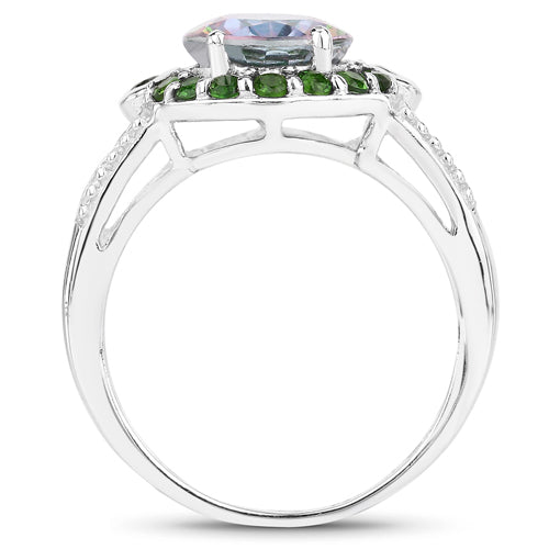 3.92 Carat Genuine Rainbow Quartz and Chrome Diopside .925 Sterling Silver Ring by Bids.com