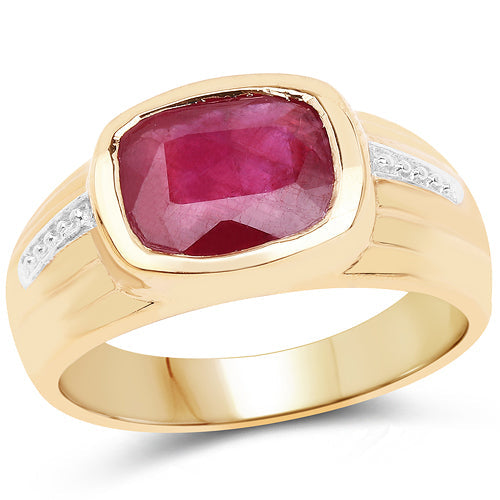 14K Yellow Gold Plated 3.50 Carat Genuine Glass Filled Ruby .925 Sterling Silver Ring by Bids.com