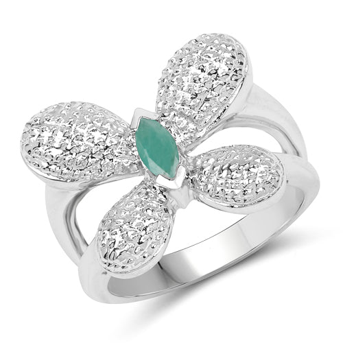0.21 Carat Genuine Emerald .925 Sterling Silver Ring DestGlow